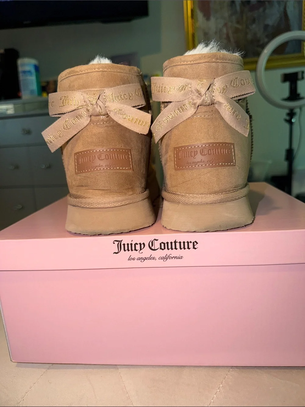 Juicy Couture Chestnut Suede Short Shearling Booties